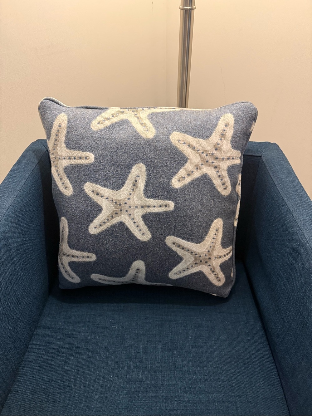 Coastal Starfish Accent Pillow - Blue and White